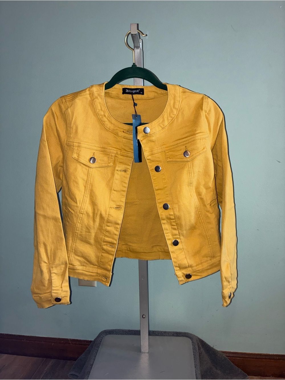 Allegra K Sunny Yellow Collarless Denim Jacket